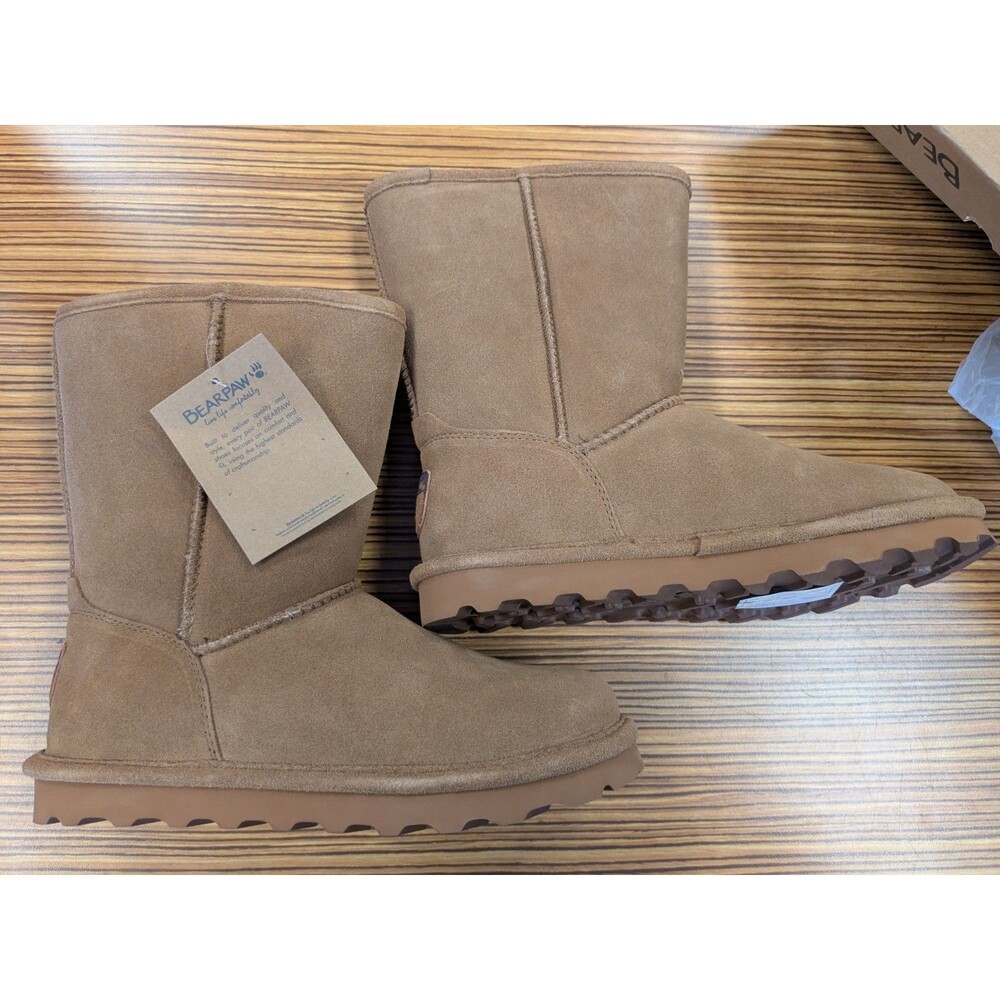 NEW Bearpaw Womens Boots Elle Short 1962W Hickory Size 8 Suede Brown Fur Lined